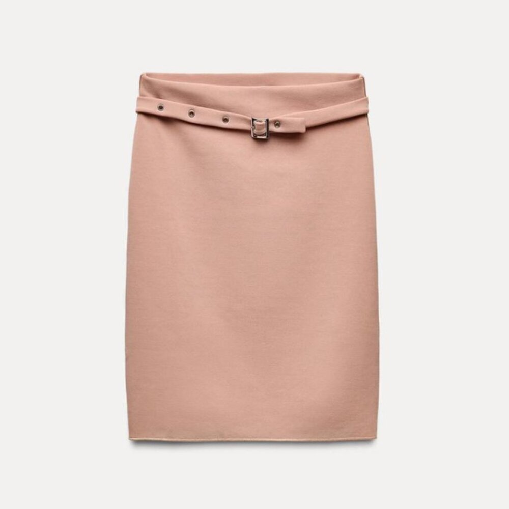 NWT ZARA STRETCH CONTOURING SKIRT WITH BELT - Pale pink (Size Large)